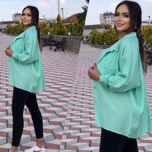 147073 TOPTAN TURKUAZ GÖMLEK toptan bayan giyim