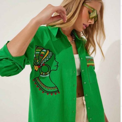 147076 TOPTAN YEŞİL GÖMLEK toptan bayan giyim