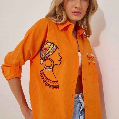 147078 TOPTAN TURUNCU GÖMLEK toptan bayan giyim