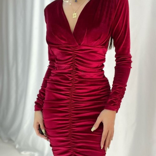 148002 TOPTAN BORDO ELBİSE toptan bayan giyim