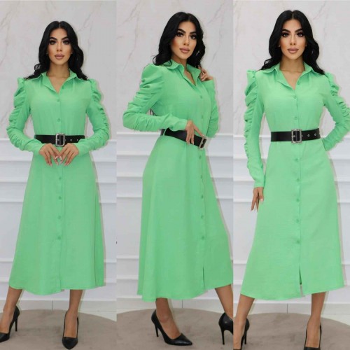 148401 TOPTAN SU YEŞİL ELBİSE toptan bayan giyim