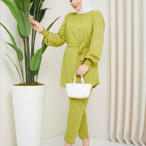 148748 TOPTAN FISTIK YEŞİLİ PANTOLON TAKIM toptan bayan giyim