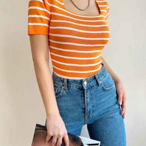 148955 TOPTAN ÇİZGİLİ BLUZ toptan bayan giyim