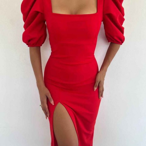 149204 TOPTAN KIRMIZI ELBİSE toptan bayan giyim