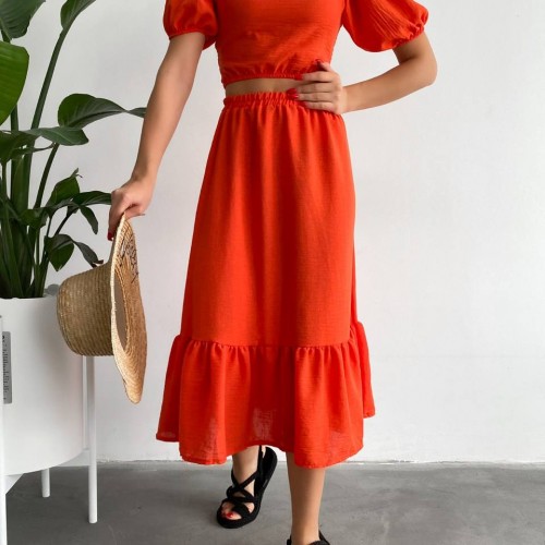 151553 TOPTAN TURUNCU ETEK TAKIM toptan bayan giyim