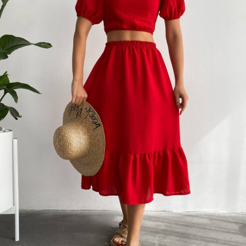 151554 TOPTAN KIRMIZI ETEK TAKIM toptan bayan giyim