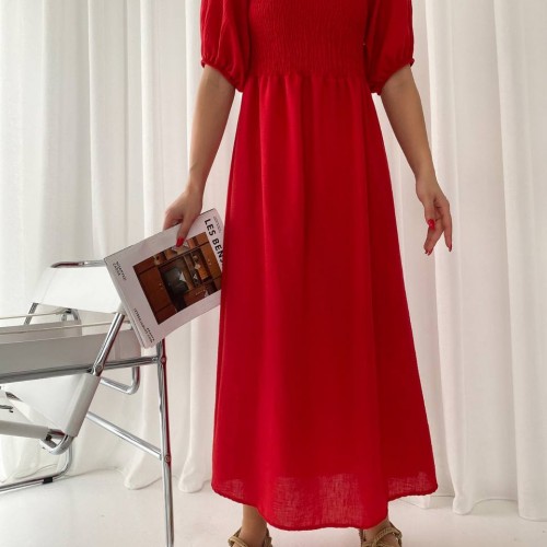 151558 TOPTAN KIRMIZI ELBİSE toptan bayan giyim