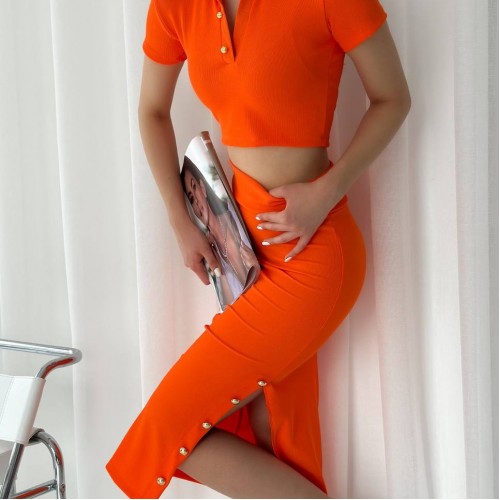 151574 TOPTAN TURUNCU ETEK TAKIM toptan bayan giyim