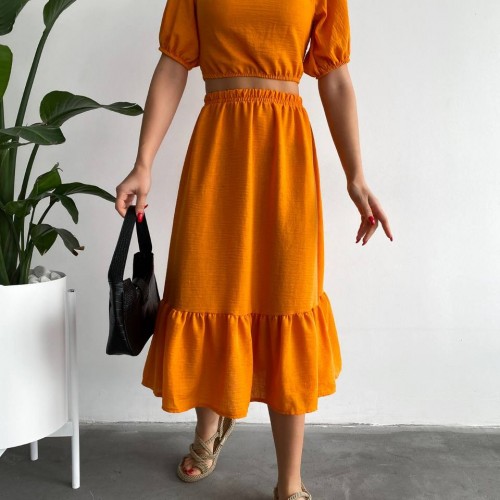 152834 TOPTAN TURUNCU ETEK TAKIM toptan bayan giyim