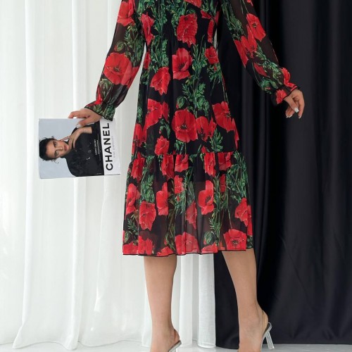 152842 TOPTAN DESENLİ ELBİSE toptan bayan giyim