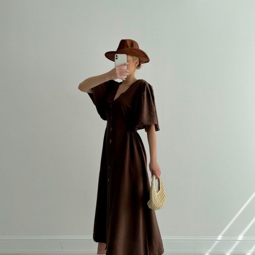 153001 TOPTAN KAHVE ELBİSE toptan bayan giyim