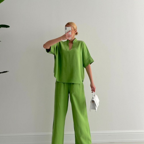 153010 TOPTAN YEŞİL PANTOLON TAKIM toptan bayan giyim