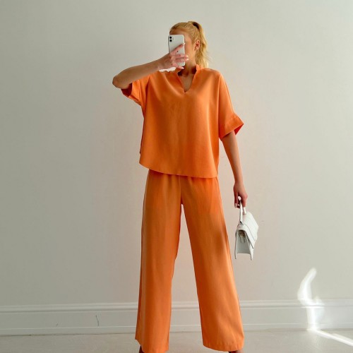 153011 TOPTAN TURUNCU PANTOLON TAKIM toptan bayan giyim