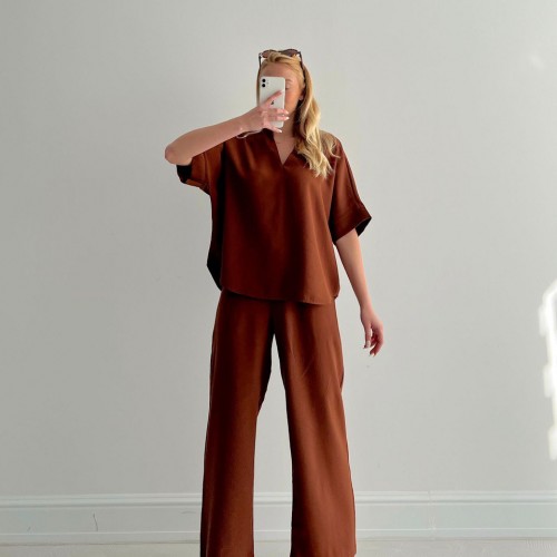 153012 TOPTAN KAHVE PANTOLON TAKIM 153012 TOPTAN KAHVE PANTOLON TAKIM toptan bayan giyim