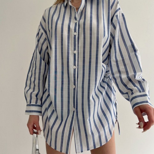 153015 TOPTAN ÇİZGİLİ GÖMLEK toptan bayan giyim