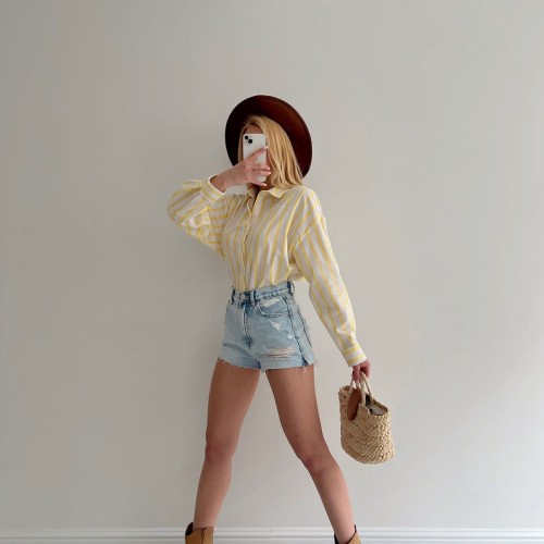 153016 TOPTAN ÇİZGİLİ GÖMLEK toptan bayan giyim