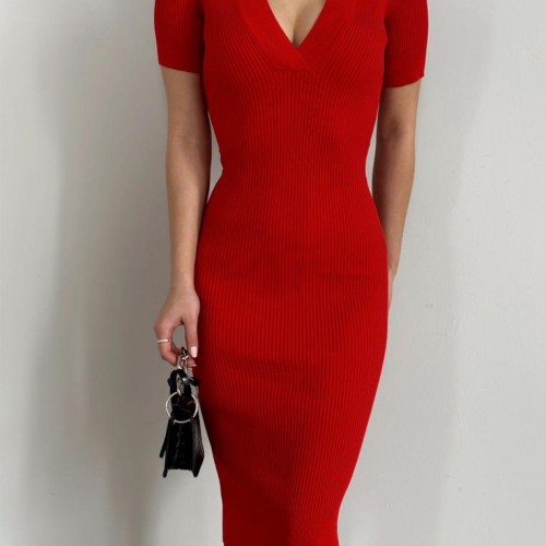 153288 TOPTAN KIRMIZI ELBİSE toptan bayan giyim