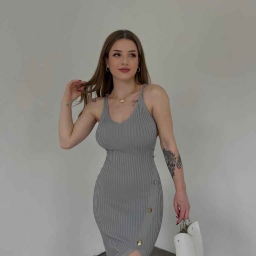 153596 TOPTAN GRİ ELBİSE toptan bayan giyim