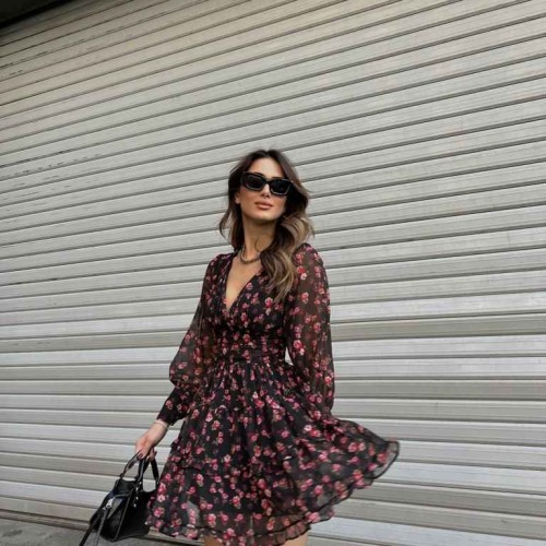 153612 TOPTAN DESENLİ ELBİSE toptan bayan giyim