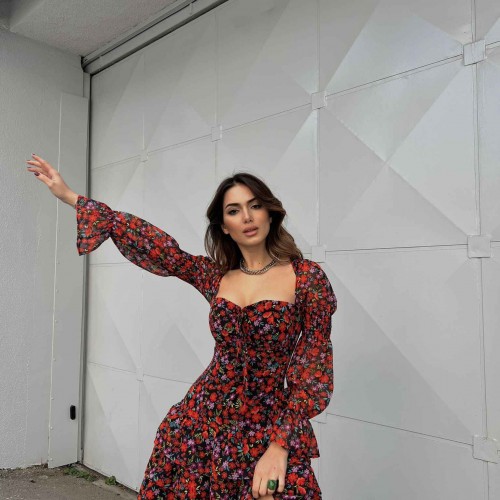 153626 TOPTAN DESENLİ ELBİSE toptan bayan giyim