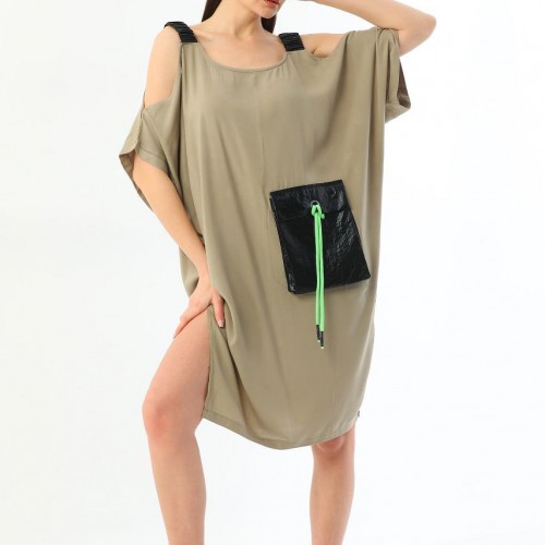 153647 TOPTAN HAKİ ELBİSE toptan bayan giyim