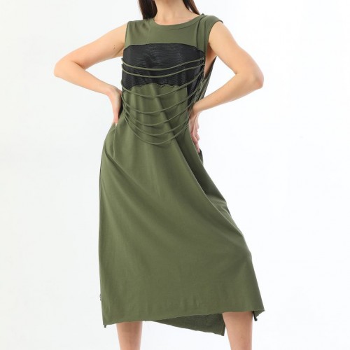 153657 TOPTAN HAKİ ELBİSE toptan bayan giyim