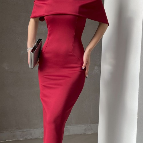 153671 TOPTAN BORDO ELBİSE toptan bayan giyim