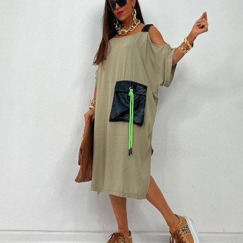 153883 TOPTAN HAKİ ELBİSE toptan bayan giyim