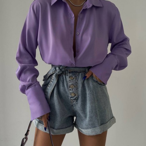 153952 TOPTAN LİLA GÖMLEK toptan bayan giyim