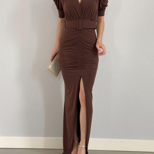 154120 TOPTAN KAHVE ELBİSE toptan bayan giyim