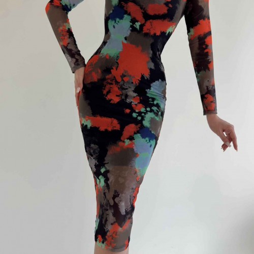 154195 TOPTAN DESENLİ ELBİSE toptan bayan giyim