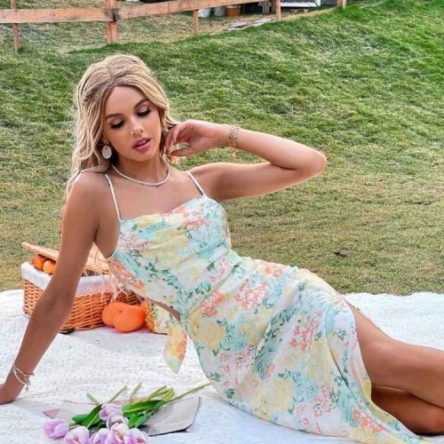 154216 TOPTAN ÇİÇEK DESENLİ ELBİSE toptan bayan giyim