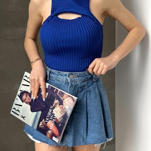 154398 TOPTAN SAKS BLUZ toptan bayan giyim