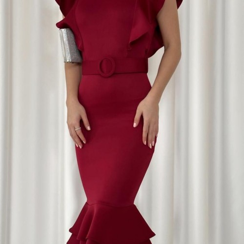 154406 TOPTAN BORDO ELBİSE toptan bayan giyim