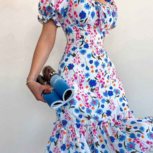 154862 TOPTAN ÇİÇEK DESENLİ ELBİSE toptan bayan giyim