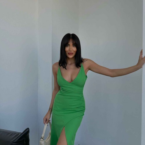 155315 TOPTAN YEŞİL ELBİSE toptan bayan giyim