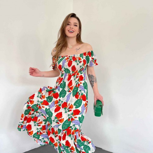 155325 TOPTAN DESENLİ ELBİSE toptan bayan giyim