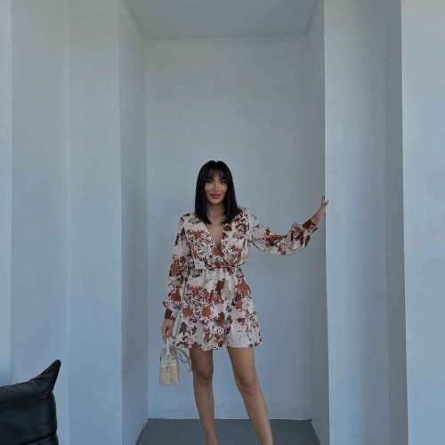 155715 TOPTAN ÇİÇEK DESENLİ ELBİSE toptan bayan giyim