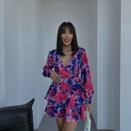 155717 TOPTAN ÇİÇEK DESENLİ ELBİSE toptan bayan giyim