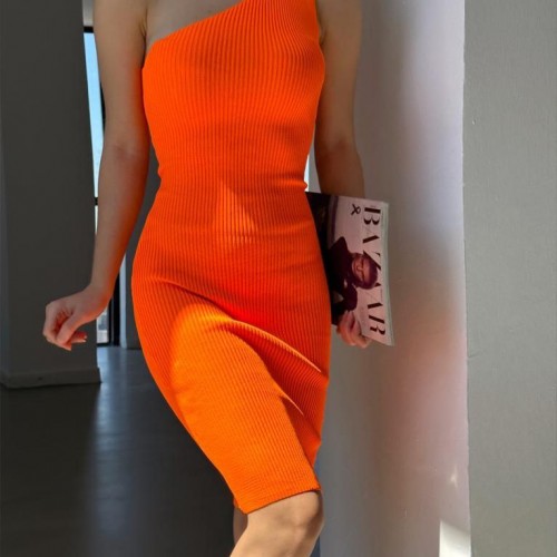 155923 TOPTAN TURUNCU ELBİSE toptan bayan giyim