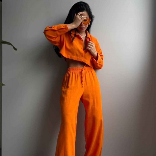 155935 TOPTAN TURUNCU PANTOLON TAKIM toptan bayan giyim