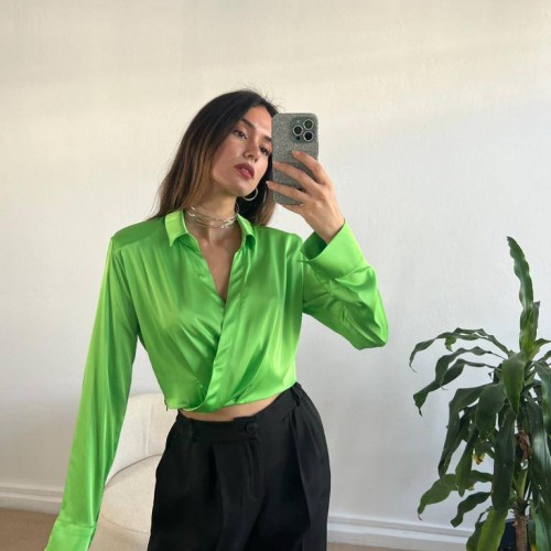 155950 TOPTAN YEŞİL GÖMLEK toptan bayan giyim