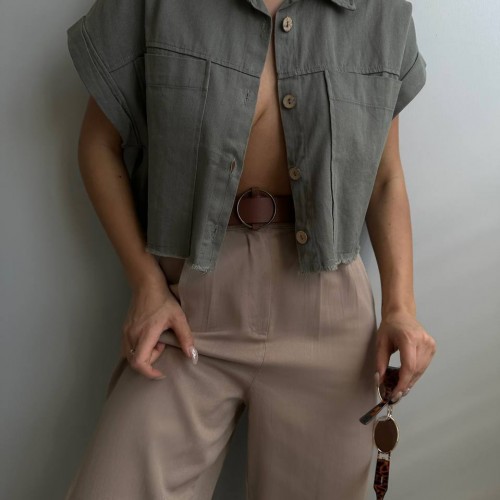 156069 TOPTAN HAKİ GÖMLEK toptan bayan giyim