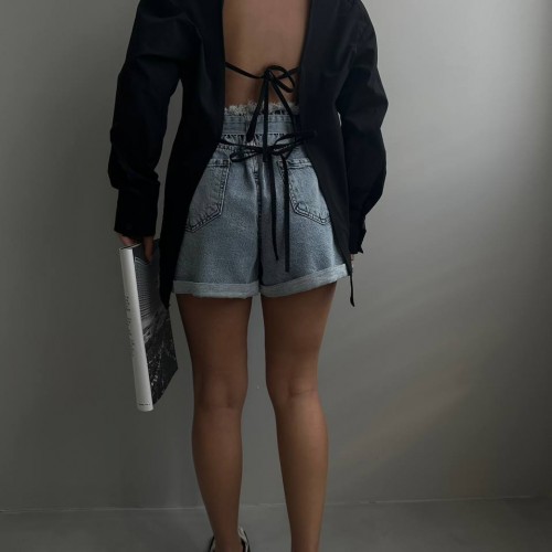 156074 TOPTAN SİYAH GÖMLEK toptan bayan giyim