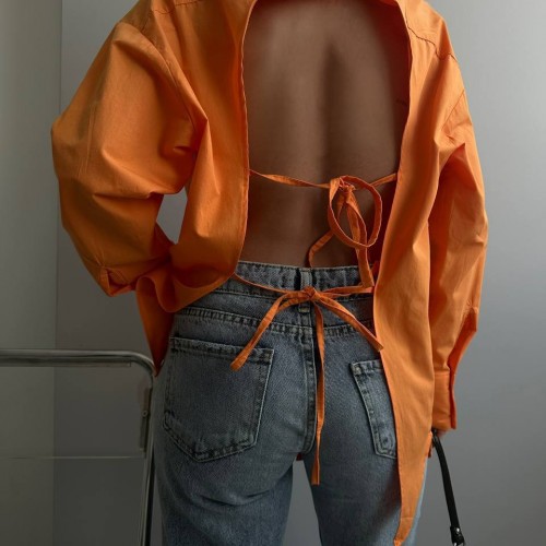 156075 TOPTAN TURUNCU GÖMLEK toptan bayan giyim