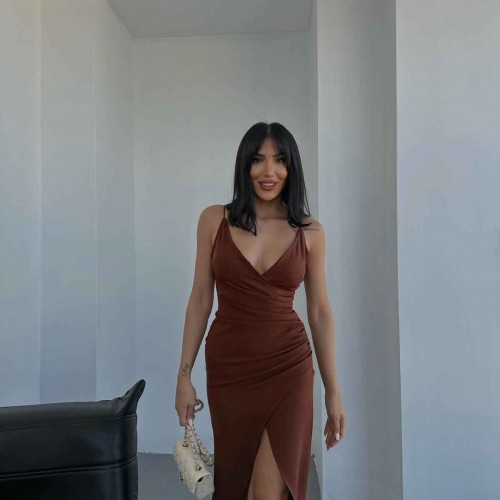 156244 TOPTAN KAHVE ELBİSE 156244 TOPTAN KAHVE ELBİSE toptan bayan giyim