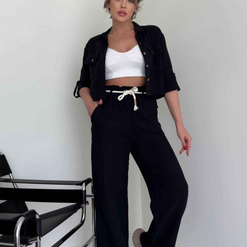 157325 TOPTAN SİYAH PANTOLON TAKIM 157325 TOPTAN SİYAH PANTOLON TAKIM toptan bayan giyim