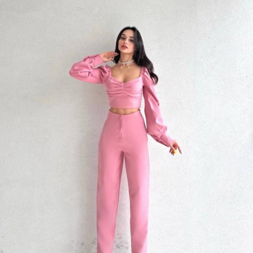 157501 TOPTAN PEMBE PANTOLON TAKIM toptan bayan giyim