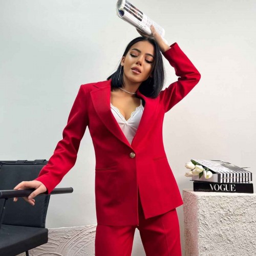 159768 TOPTAN KIRMIZI PANTOLON TAKIM toptan bayan giyim