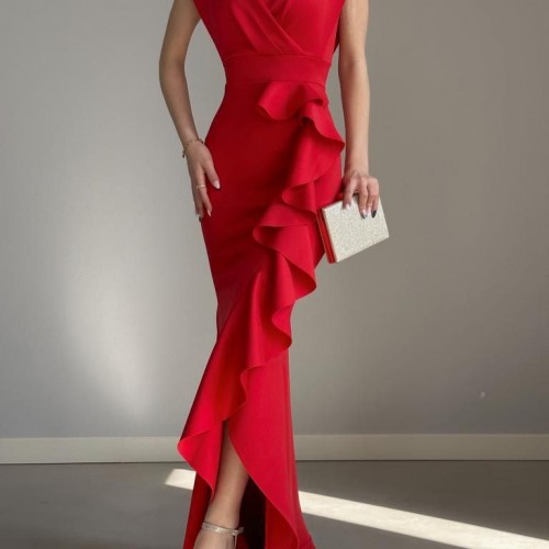 159988 TOPTAN KIRMIZI ABİYE toptan bayan giyim